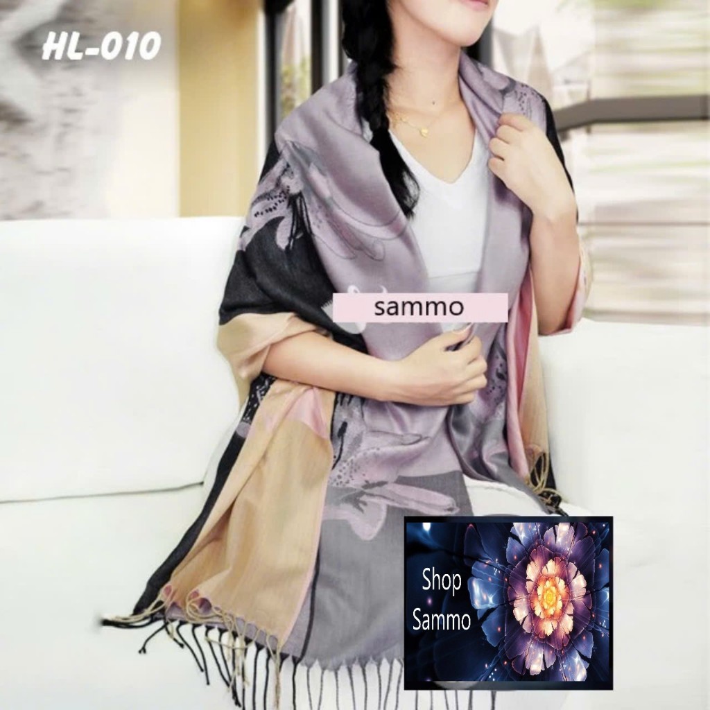 Khăn Choàng Cổ Lụa 2 Mặt Pashmina Màu Xám