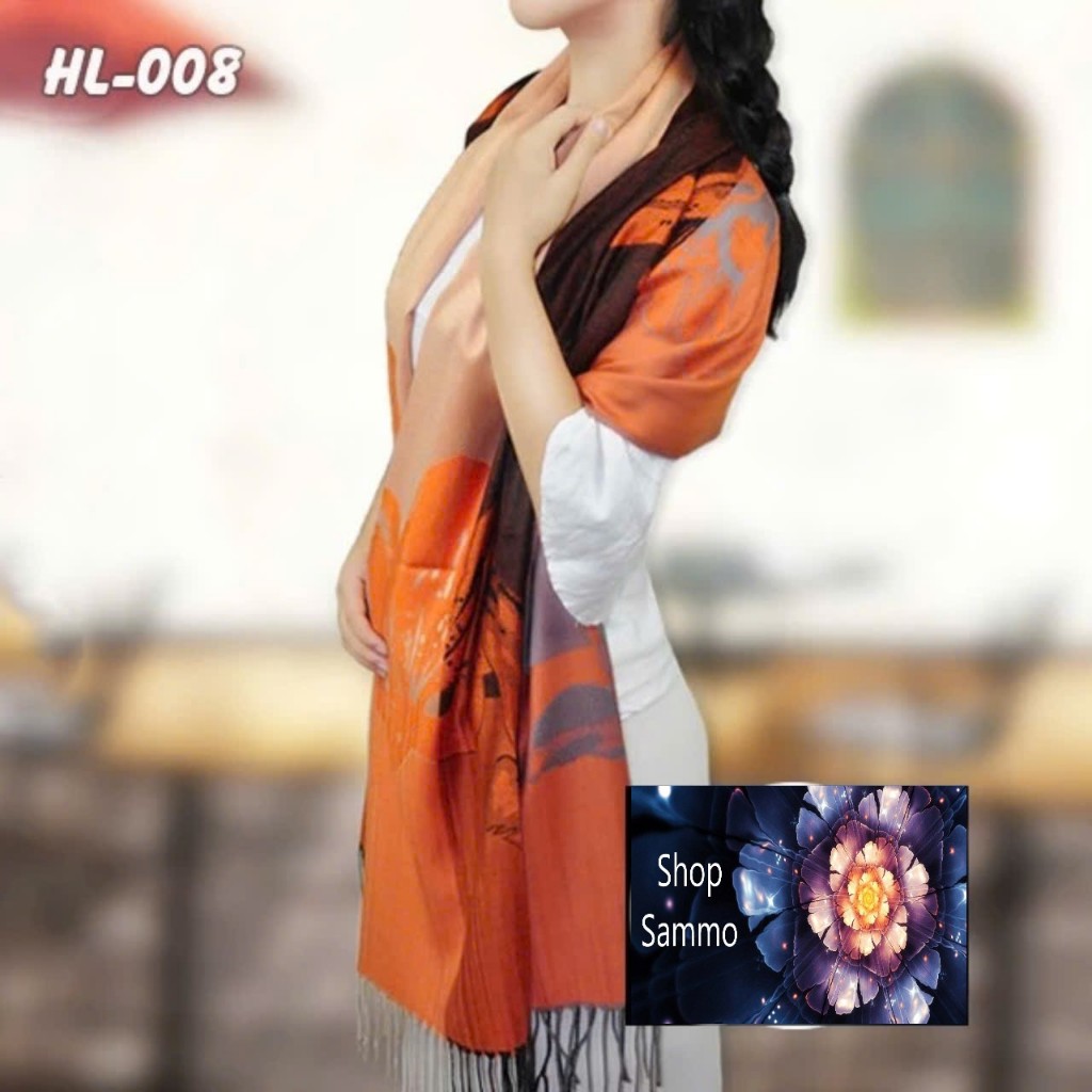 Khăn Choàng Cổ Lụa 2 Mặt Pashmina Màu Cam Đất