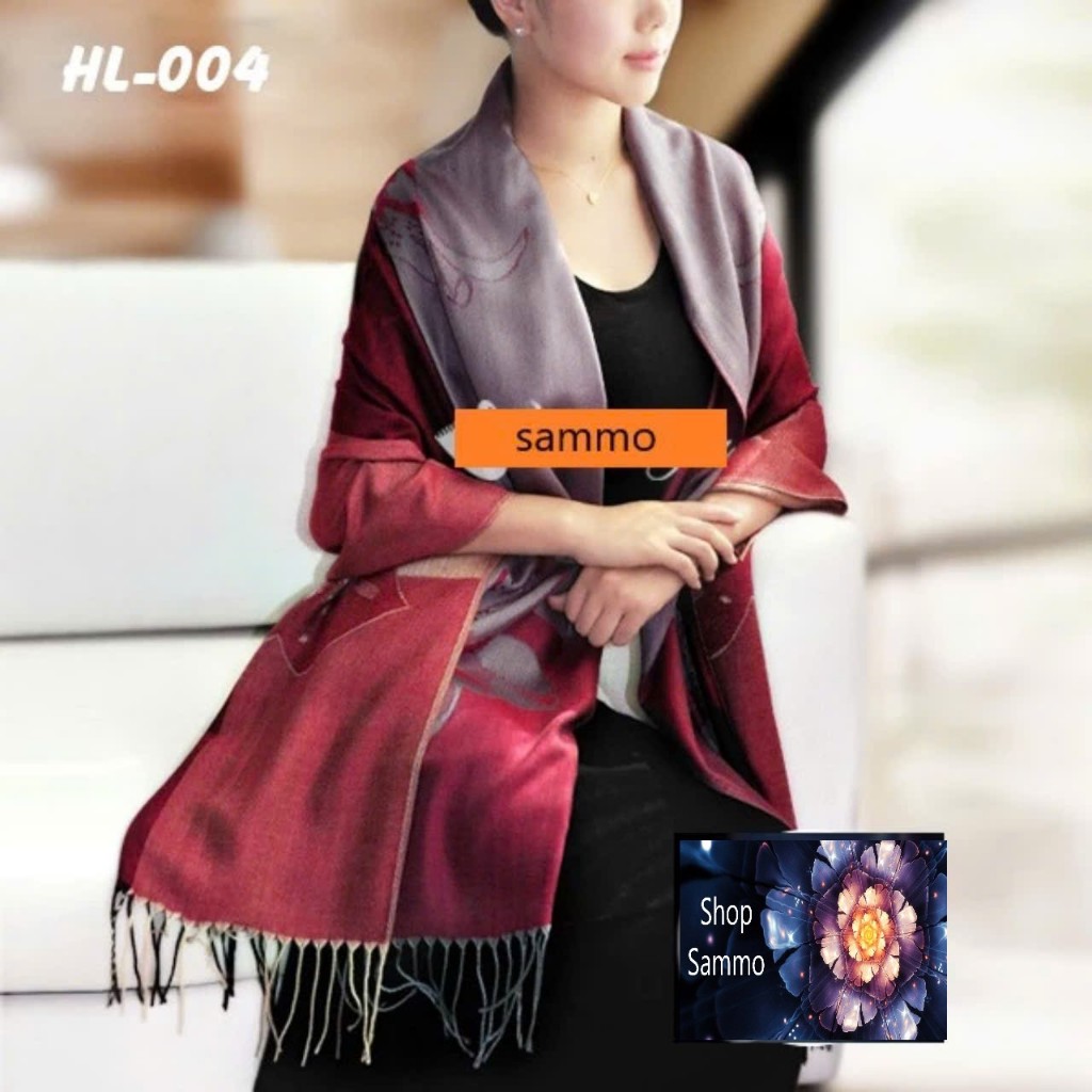 Khăn Choàng Cổ Lụa 2 Mặt Pashmina Màu Đỏ Đô