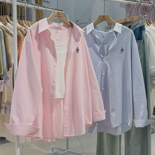 [ Rẻ vô địch ] Áo sơ mi oversize dành cho nữ chất đũi xốp dày đẹp - Sơ mi thêu gấu