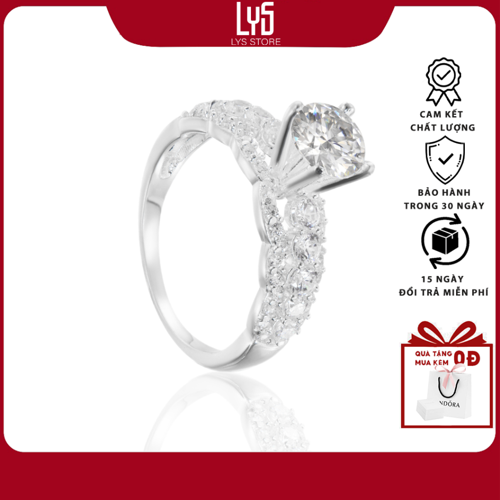 Nhẫn bạc nữ Lys Sparkling Luxury Silver Ring Silver 8288 Fullbox hộp PAN đầy đủ phụ kiện PAN - Nhẫn 