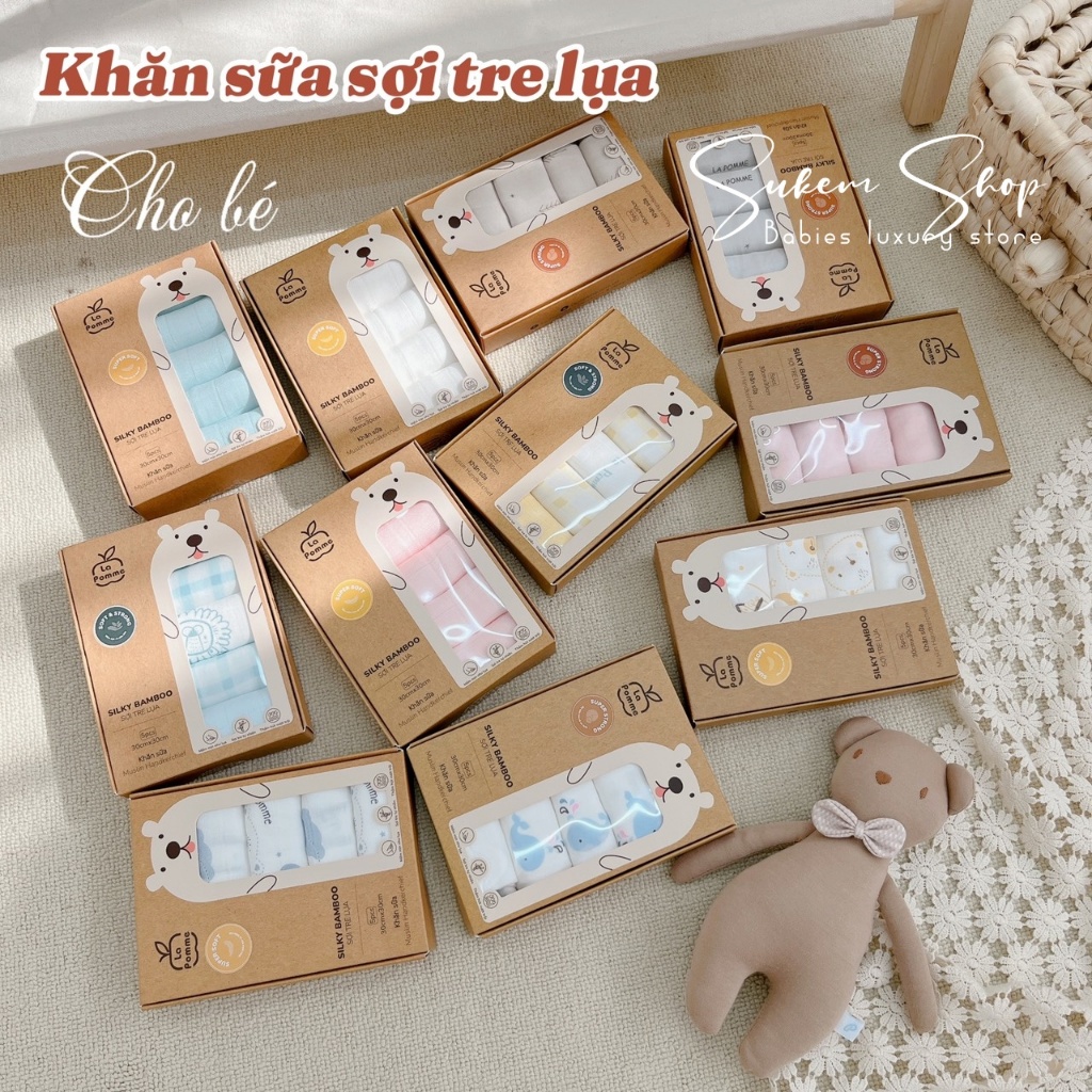 Khăn Sữa Sợi Tre Lụa La Pomme Cao Cấp Kháng Khuẩn Thấm Hút Tốt Cho Bé - Sukem shop