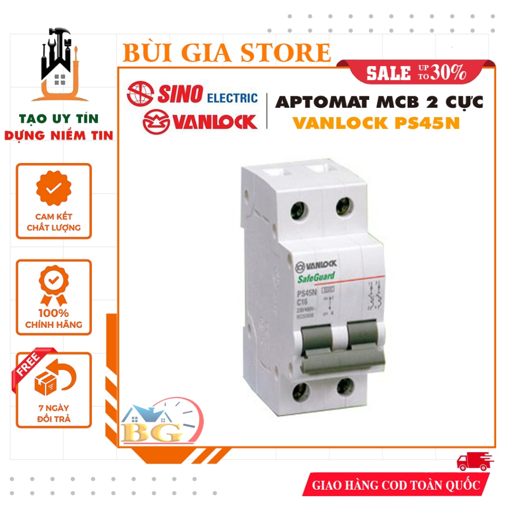 Cầu dao tự động Vanlock 2 cực PS45N - Aptomat MCB