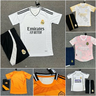 [in Tên số] Bộ Quần Áo Đá Bóng, Đá Banh Real Madrid Vải Mè Logo Thêu 2024 Lỗ kim thoáng khí