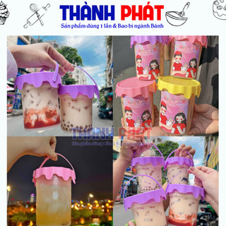  50 Xô trà sữa 700ml nắp hồng - xô tím - xô vàng đựng trà sữa - Xô nắp nhiều màu đựng trà sữa 700ml 