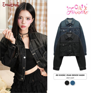 Áo Khoác Bycamcam Jean Vải Denim Wash Form Crop Thời Trang Nữ
