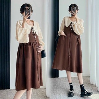  Váy bầu thu đông dài tay đầm bầu thiết kế cổ bèo dáng Babydoll chất nhung đẹp mẹ bầu thai sản thoải mái 3 màu V77 