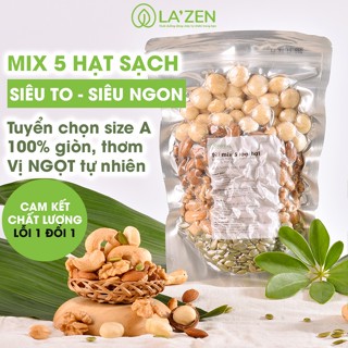 Túi mix 5 Hạt ăn liền 250-500gr (macca, hạnh nhân, điều, óc chó, bí xanh/nho khô/táo đỏ) La'zen
