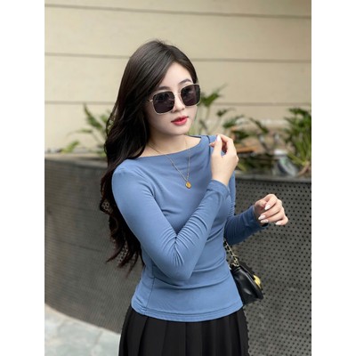 Áo thun nữ dài tay Evalover cổ thuyền vạt lệch chất cotton Nhật co giãn 4 chiều AP2024244