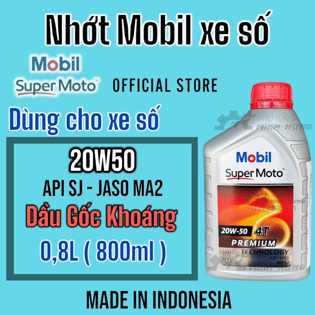 Dầu nhớt Mobil Super moto cho xe số 20w-50 (SJ ) NẮP ĐỎ nhập khẩu Indonesia (800ml) >>>>>>