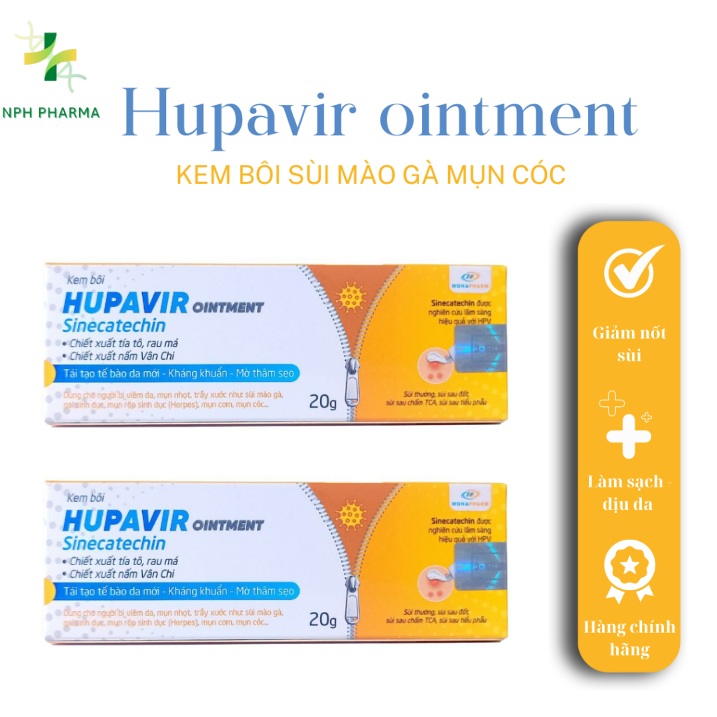 [ Che tên] Kem Bôi Sùi Mào Gà Mụn Cóc HUPAVIR Ointment Giúp Giảm Viêm Da, Mụn Cơm 20g