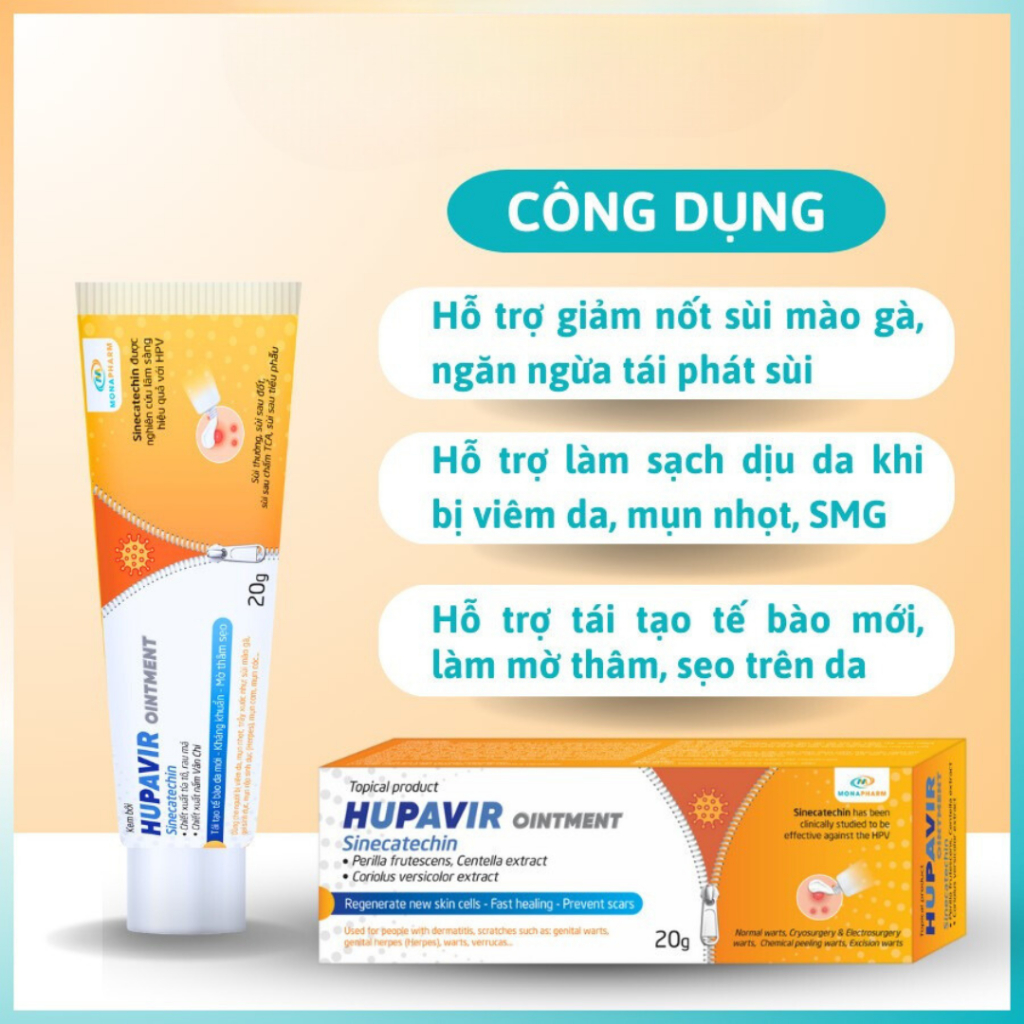 [ Che tên] Kem Bôi Sùi Mào Gà Mụn Cóc HUPAVIR Ointment Giúp Giảm Viêm Da, Mụn Cơm 20g
