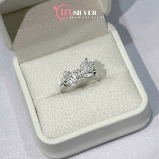 Nhẫn bạc nữ CHY SILVER nơ to đính đá bạc thật