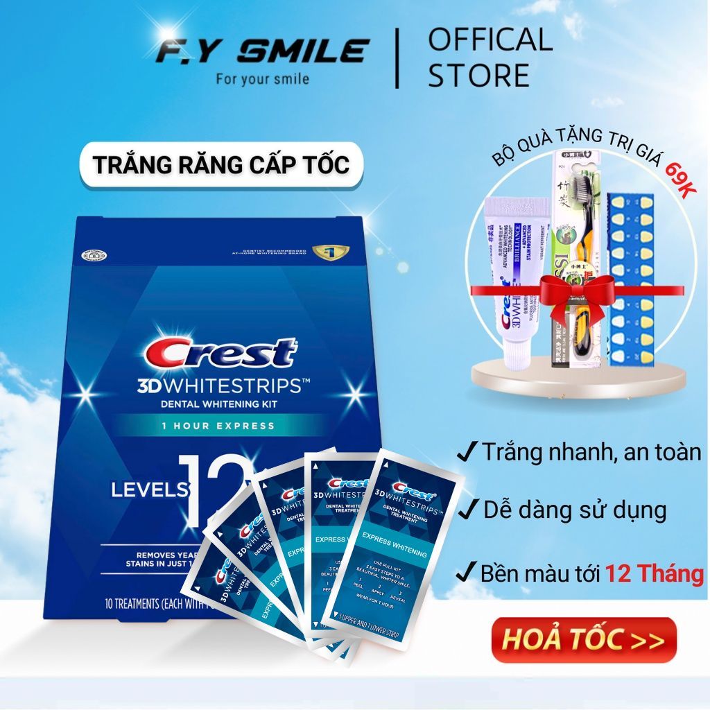 Liệu trình 7 ngày - Miếng dán trắng răng Crest 3D White 1 Hour Express