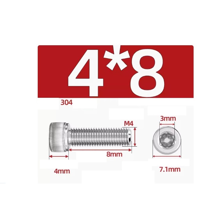 Ốc lục giác Inox 304 M4 (đầu hình ly) - Đai ốc M4