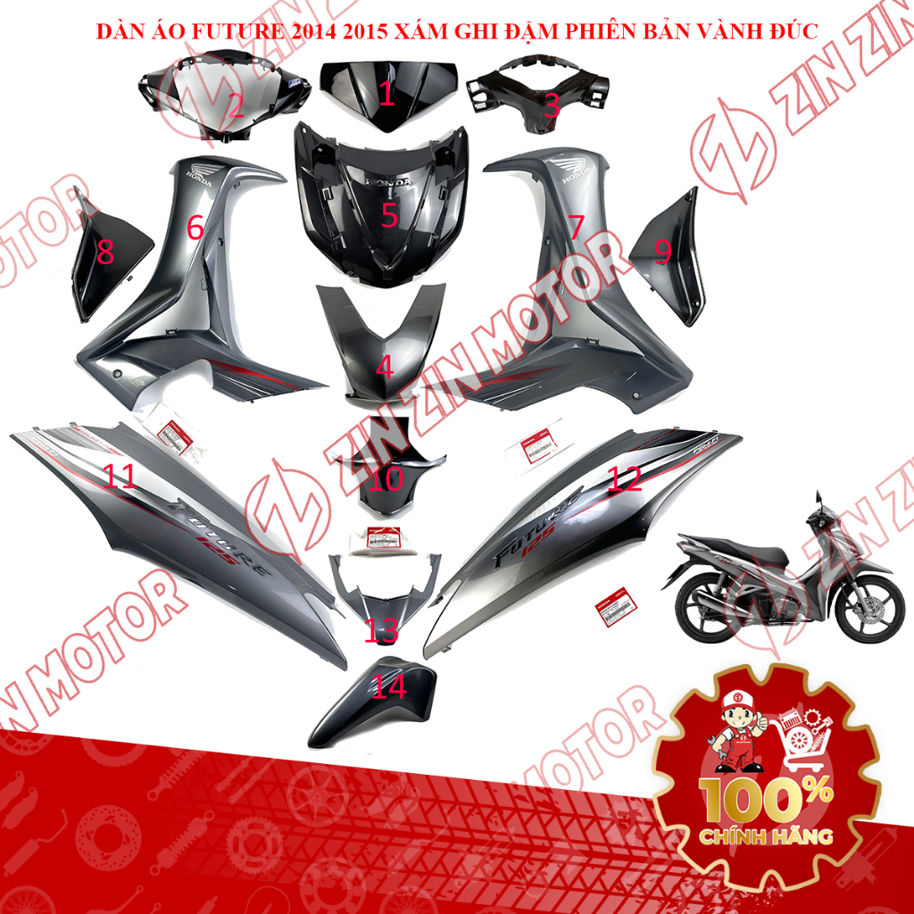 Dàn Áo Xe Future 125 Mập , Xe Future Fi 125 2014 2015 Xám Ghi Đậm Chính Hãng - ZZM
