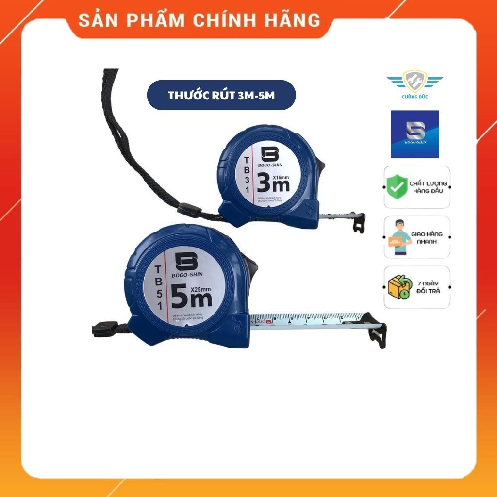 Thước kéo, Thước Rút hệ mét BOGO-SHIN 3m, 5m hàng Việt Nam chất lượng cao