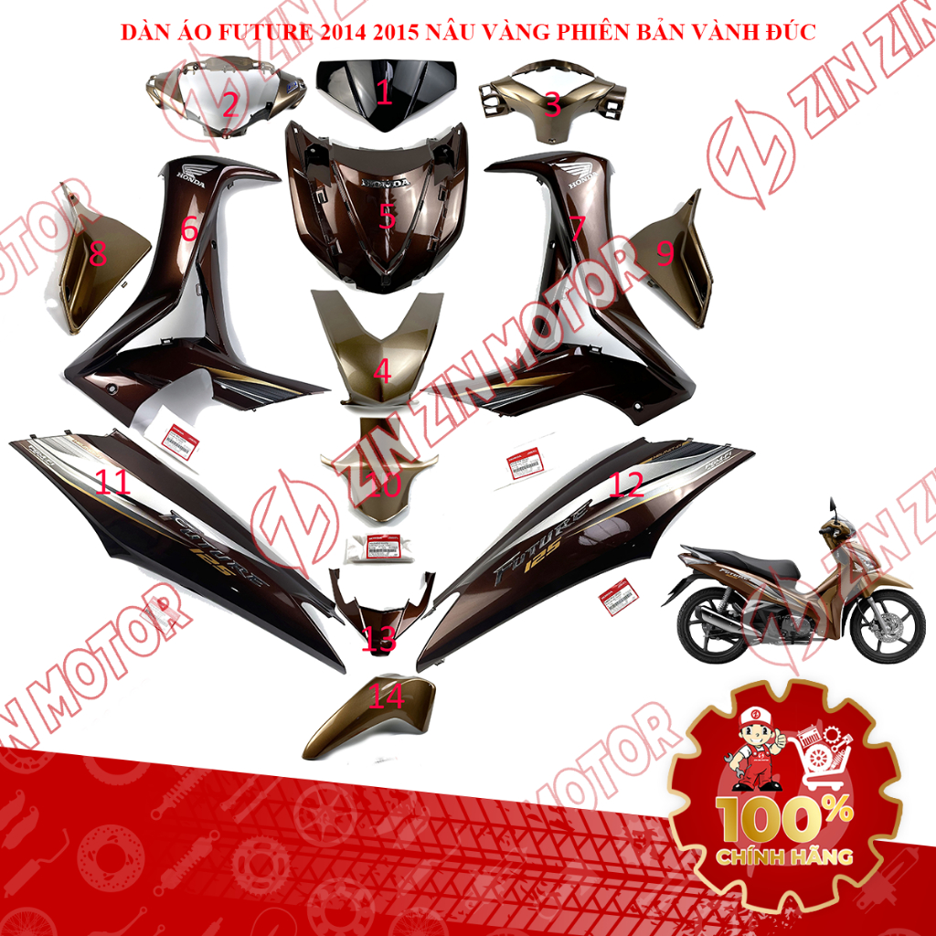 Dàn Áo Xe Future 125 Mập , Xe Future Fi 125 2014 2015 Nâu Vàng Chính Hãng - ZZM