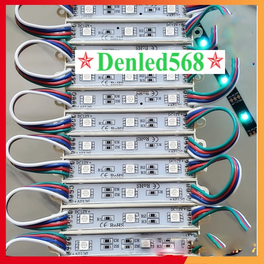 Dây Led dán 12v hắt 3 mắt 7 màu RGB điện 12v vỉ 3 bóng 20 thanh