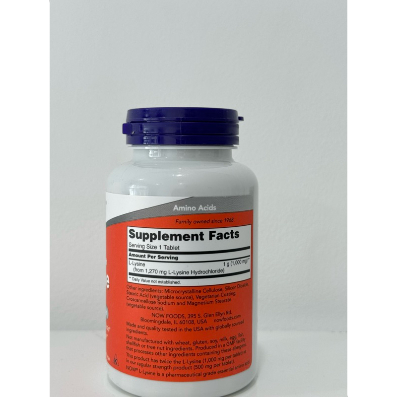 [ Date 3/29 ] Viên uống hỗ trợ miễn dịch, tăng sinh collagen Now L-Lysine 1000mg 100 viên