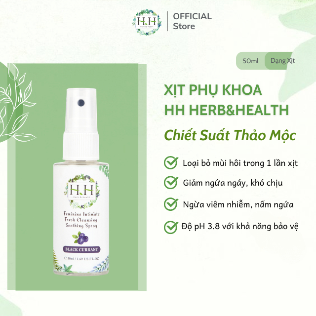 Xịt Phụ Khoa HH 50ml Chiết Xuất Thảo Mộc, Kháng Khuẩn Ngăn Mùi Hiệu Quả, Hương Thơm Dịu Nhẹ Dễ Chịu, Chai cầm tiện lợi