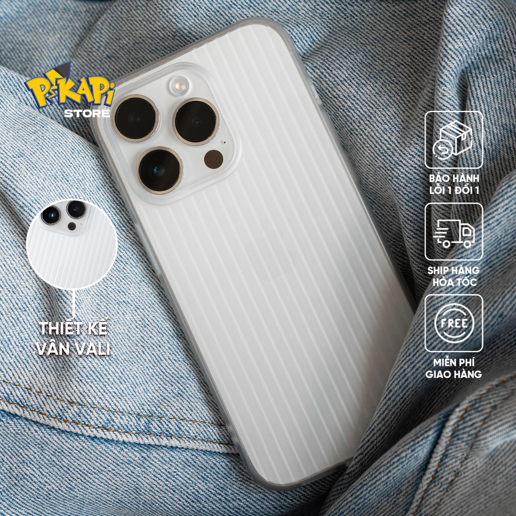Ốp iPhone Silicon dẻo, thiết kế vân vali màu TRẮNG, chống sốc, chống xước và va đập, chống bám bẩn