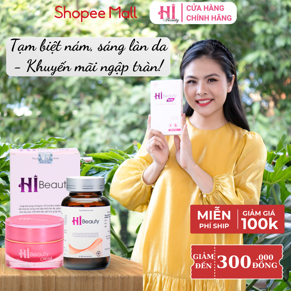 Combo HiBeauty Viên Uống Trắng Da 30 viên & Kem Bôi Mờ Nám Ngừa Lão Hóa, Giảm Nám Sạm Tàn Nhang