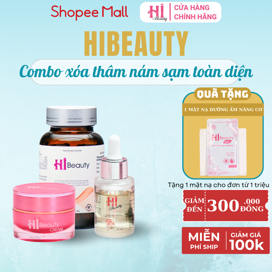 Combo HiBeauty Viên Uống Trắng Da 30 viên & Kem Bôi Mờ Nám Ngừa Lão Hóa, Giảm Nám Sạm Tàn Nhang