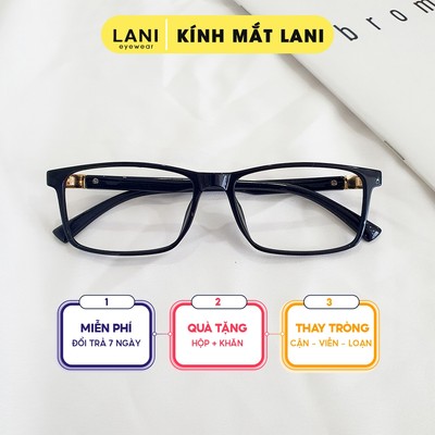 Gọng Kính Cận nam nữ nhựa Dẻo vuông càng bản to LANI 214 Dáng Vuông Basic