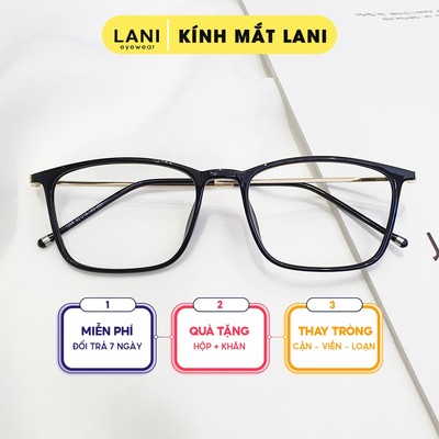 Gọng kính cận vuông nam nữ thép mảnh nhẹ thời trang Lani 1208 lắp mắt kính có độ theo yêu cầu