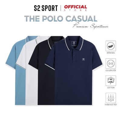 (XẢ KHO) Áo polo nam S2 SPORT cổ bẻ vải Aircool CVC phối line màu năng động co giãn chống nhăn PL14