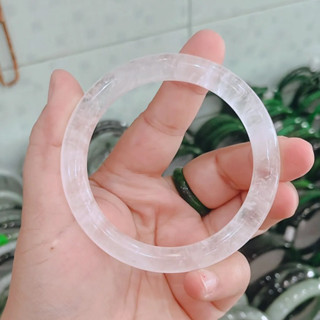 Vòng tay bản hẹ Thạch Anh trắng Tự Nhiên có kiểm định Size 50-58