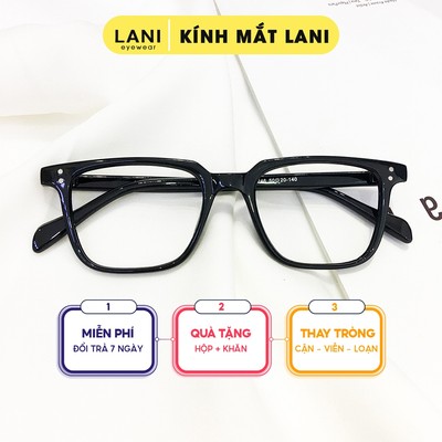Gọng kính cận nam nữ vuông nhựa LANI 3246 màu đen - Lắp mắt kính có độ theo yêu cầu