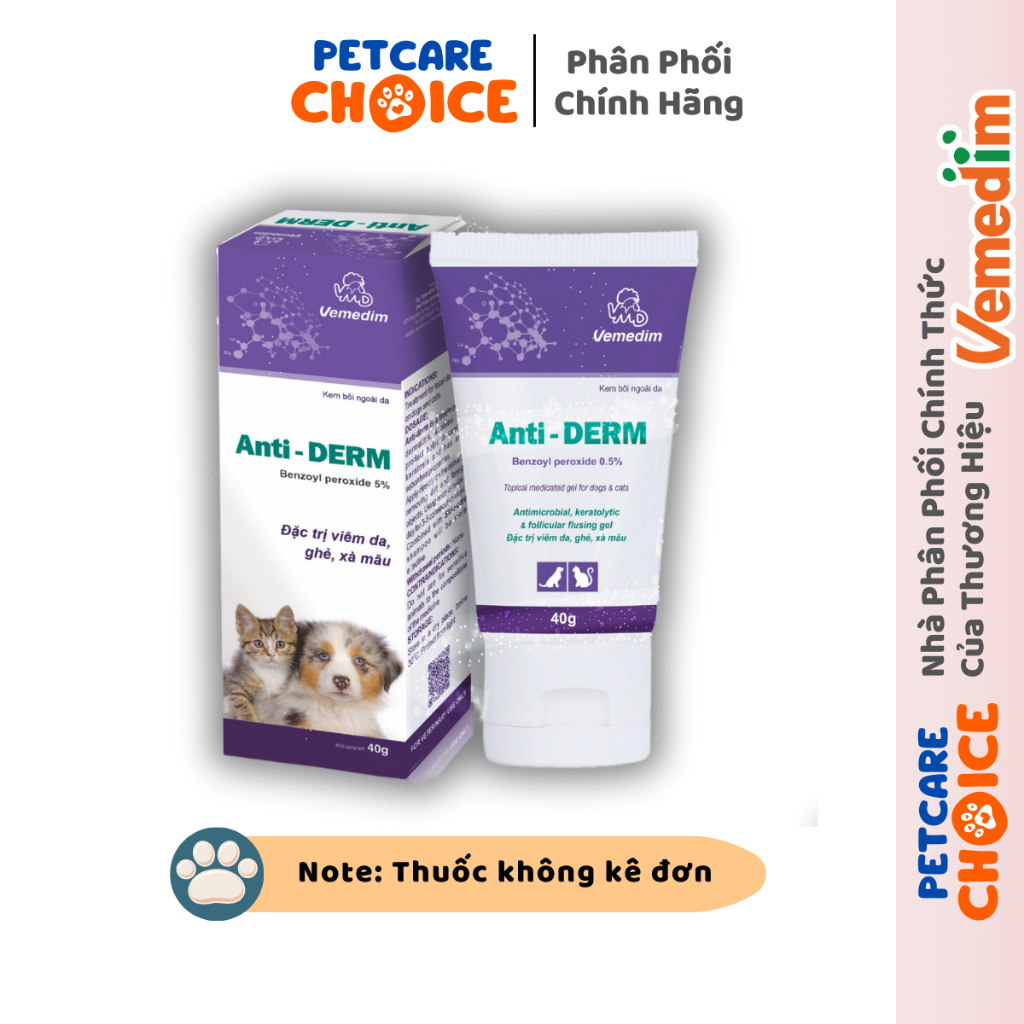 Anti Derm Vemedim Kem Bôi Ghẻ Viêm Da Xà Mâu Cho Chó Mèo - Tuýp 40gr