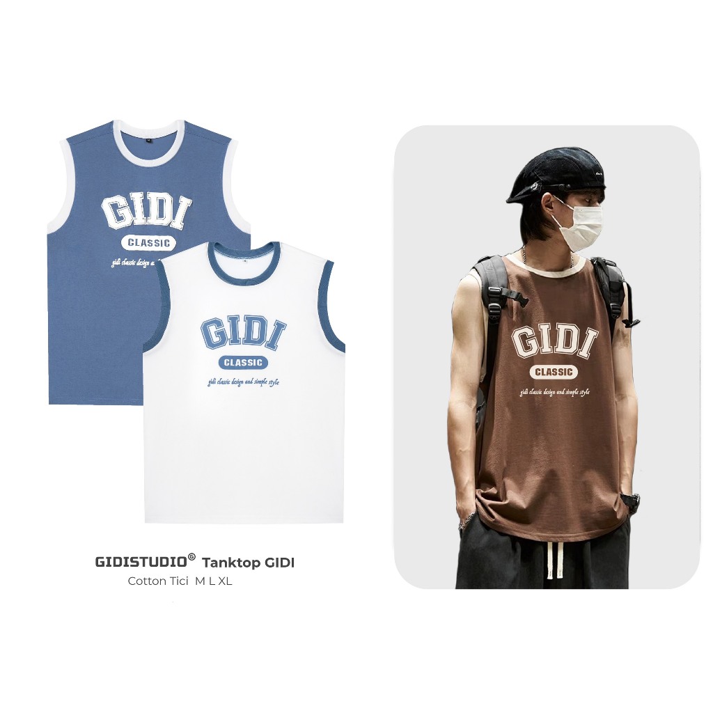 Áo phông TankTop GIDI cổ tròn phong cách UNISEX Nam/Nữ form rộng cá tính - áo thun ba lỗ không tay mềm mịn, thoáng mát