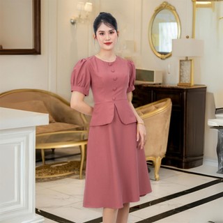 Đầm Xòe Công Sở Trung Niên Bigsize AMYRA , Thiết Kế Dáng Xòe Đính 5 Nút Đơn Giản Cao Cấp Phù Hợp Đi Làm Đi Tiệc DA204