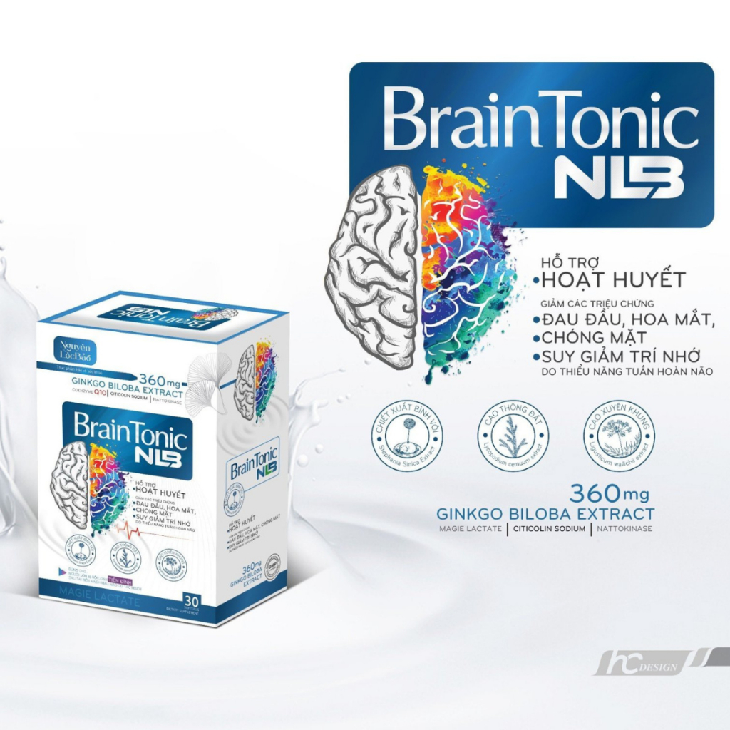 Viên Bổ Não Brain Tonic, Hỗ Trợ Hoạt Huyết, Tăng Cường Máu Não, Giúp Ngủ Ngon (Hộp 30 Viên)