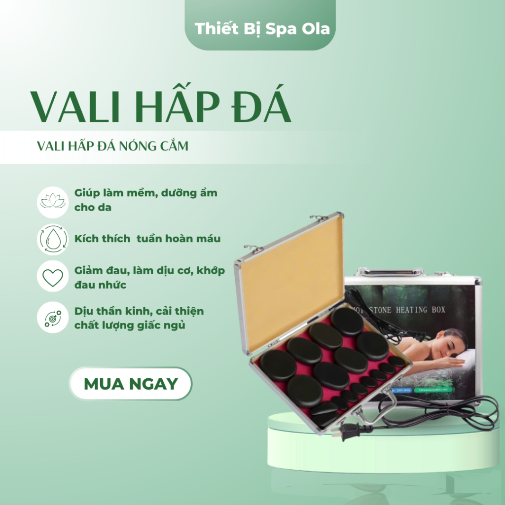 Vali Hấp Đá Nóng Cắm Điện Kèm 16 Viên Đá Massage Body, Làm Tại Nhà Tiện Lợi