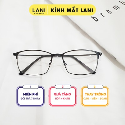 Gọng kính nam nữ thời trang chữ nhật kim loại thanh mảnh LANI 9042 lắp mắt cận có độ theo yêu cầu