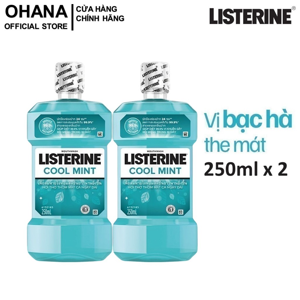 [250mlx2] Bộ 2 Chai Nước Súc Miệng Listerine Diệt Khuẩn, Giữ Hơi Thở Thơm Mát Listerine Coolmint Mou