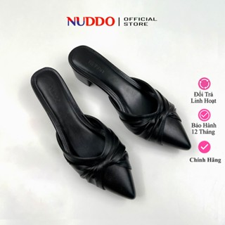 Giày Sục Nữ Cao Gót Mũi Nhọn Phối Nơ Đế Vuông 3cm, Dép Guốc Nữ Bít Mũi Công Sở NUDDO _ NUSU3