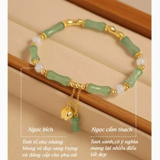  Vòng tay ngọc bích xi vàng 14k họa tiết đốt tre SM05 