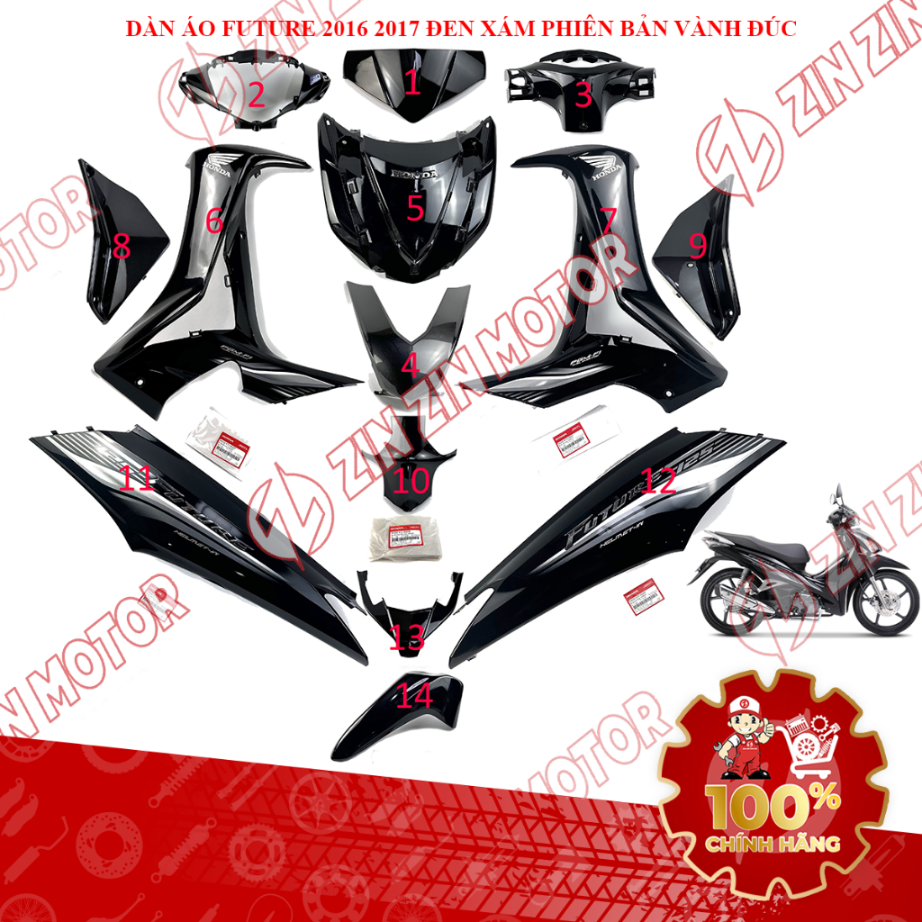 Dàn Áo Xe Future 125 Mập , Xe Future Fi 125 2016 2017 Đen Xám Chính Hãng - ZZM