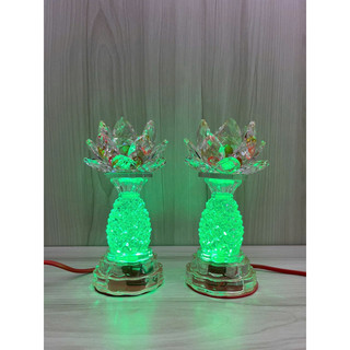 Một cặp đèn thờ pha lê sen thơm cao 17cm