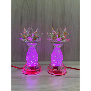 Một cặp đèn thờ pha lê sen thơm cao 17cm
