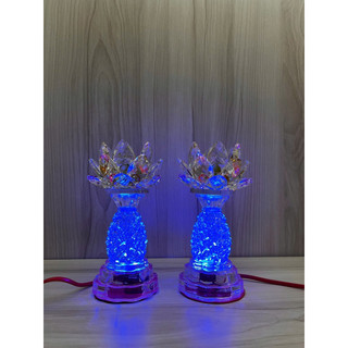 Một cặp đèn thờ pha lê sen thơm cao 17cm