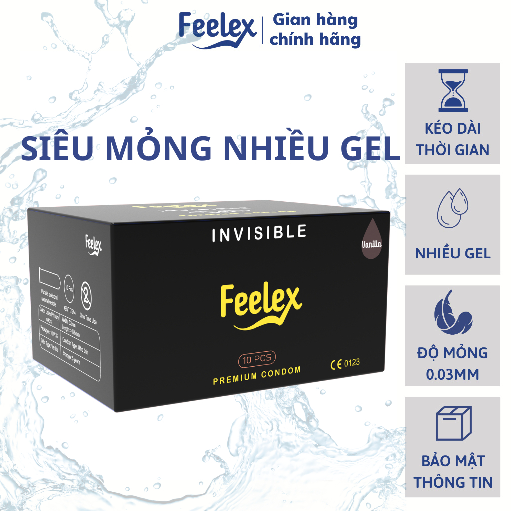 Bao cao su Feelex siêu mỏng, nhiều gel bôi trơn, hương thơm gân gai, kéo dài thời gian quan hệ