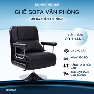  Ghế sofa giường gấp gọn bọc da PU 3in1 Ghế gấp văn phòng gập ngả nhiều chế độ chân xoay khung thép chắc chắn 