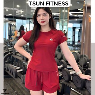 Bộ đùi tập gym nữ cộc tay chất thun lạnh cao cấp, bộ đồ thể thao nữ quần đùi 2 lớp hàng quảng châu Tsun Fitness