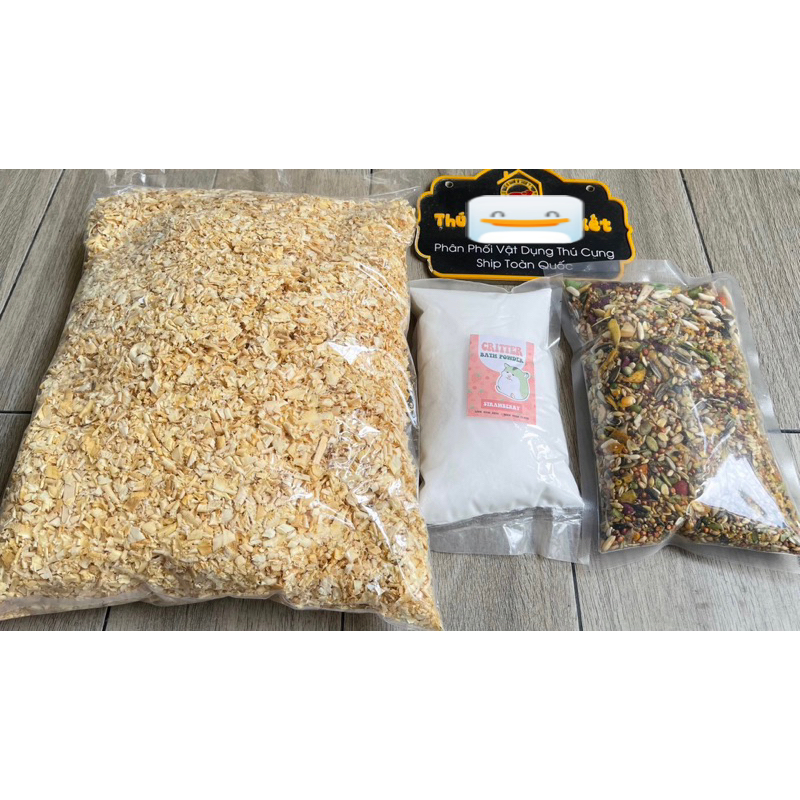 COMBO TIẾT KIỆM nuôi chuột hamster gồm 3 món: thức ăn, cát tắm, mùn thơm lót chuồng